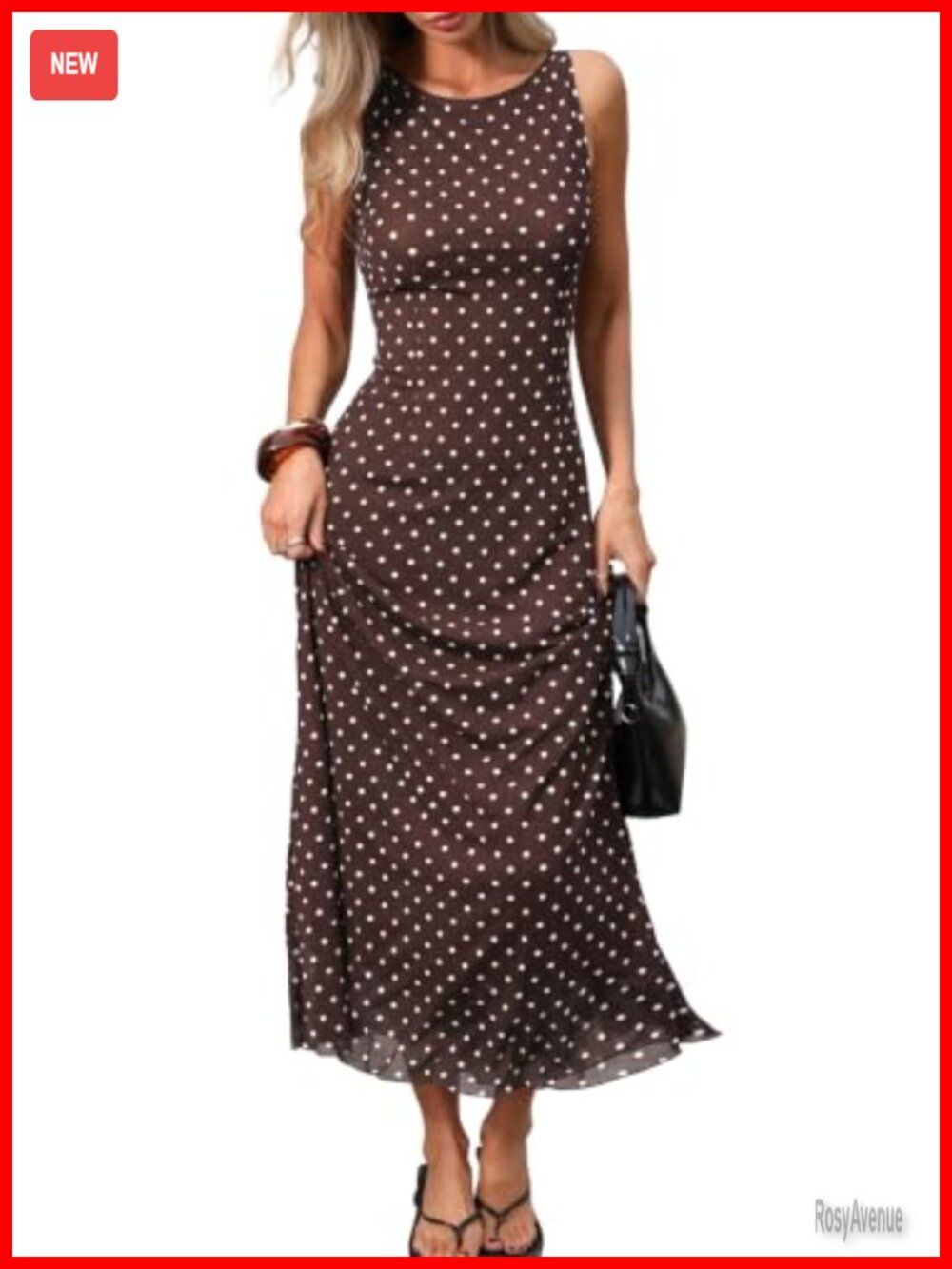 Women's Polka Dot Mesh Maxi Tank Dress Fitted Sleeveless Bodycon